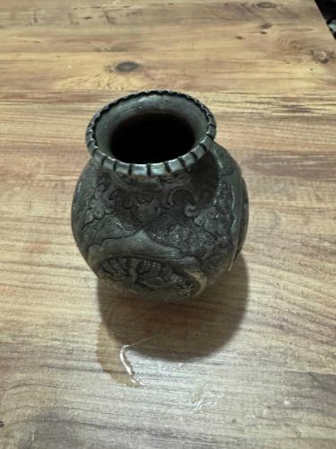 Antika El İşçiliği Kabartma Desenli Dekoratif Antik  Gümüş kaplama  küçük Vazo Boy 13 cm