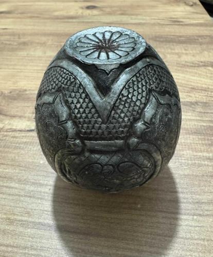 Antika El İşçiliği Kabartma Desenli Dekoratif Antik  Gümüş kaplama  küçük Vazo Boy 13 cm