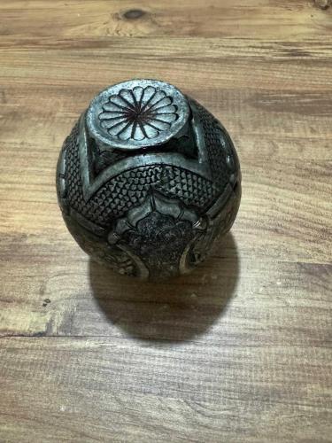 Antika El İşçiliği Kabartma Desenli Dekoratif Antik  Gümüş kaplama  küçük Vazo Boy 13 cm