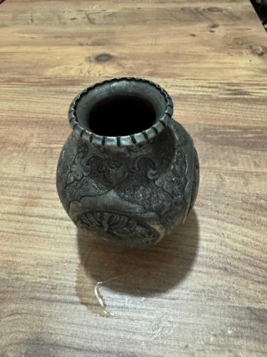 Antika El İşçiliği Kabartma Desenli Dekoratif Antik  Gümüş kaplama  küçük Vazo Boy 13 cm
