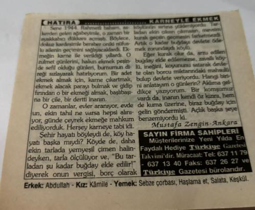 27 Ekim 1997-Orijinal Takvim Yaprağı-Doğum Günü-Söz,Nişan,Nikâh,Düğün ve Önemli Günler Hediyesi-Türkiye Gazetesi Takvimi-Ayet,Hadis (Vergi)-Balık Fırtınası-Balkan Misakı'nın kabulü(1932)-Karneyle Ekmek-Erkek:Abdullah,Kız:Kamile