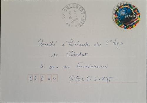 FRANSIZ SPOR(OLİMPİYAT) TEMALI POSTADAN GEÇMİŞ ZARF. (98 FRANSA OLİMPİYAT OYUNLARI STİCKER PULLU) FRANSA - 14.04.1998