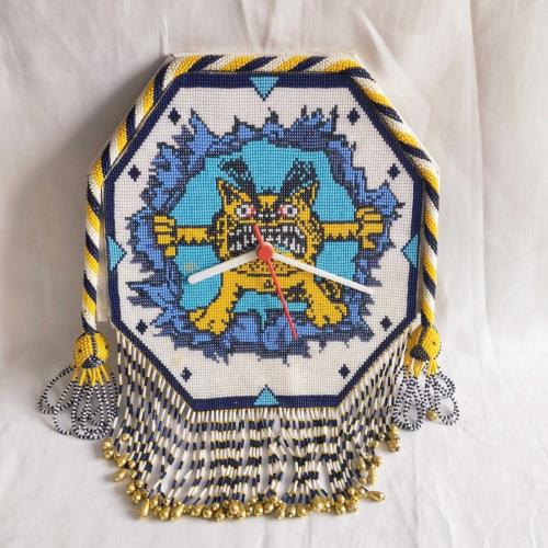 Cezaevi İşi El Örme Boncuklu Duvar Saati ( Kötü Kedi Şerafettin )