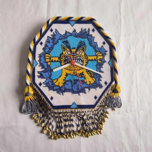 Cezaevi İşi El Örme Boncuklu Duvar Saati ( Kötü Kedi Şerafettin )