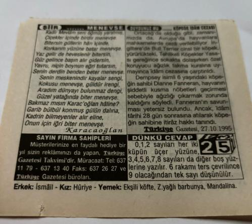 23 Kasım 1997-Orijinal Takvim Yaprağı-Doğum Günü-Söz,Nişan,Nikâh,Düğün ve Önemli Günler Hediyesi-Türkiye Gazetesi Takvimi-Ayet,Hadis (Hadis-i Şerif)-Havsa ve Enez'in Kurtuluşları-Midilli'nin Fethi(14629-Tarihçi Hammer'in Ölümü(1965)-Menevşe-Köpeğe İdam Cezası-Erkek:İsmail,Kız:Huriye