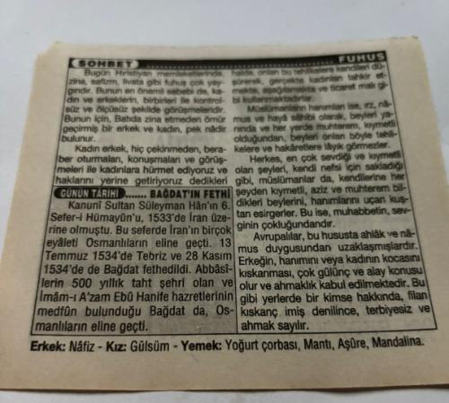 28 Kasım 1997-Orijinal Takvim Yaprağı-Doğum Günü-Söz,Nişan,Nikâh,Düğün ve Önemli Günler Hediyesi-Türkiye Gazetesi Takvimi-Ayet,Hadis (Hadis-i Şerif)-Şapka Kanunu'nun Yürürlüğe Girmesi(1925)-Kanuni Sultan Süleyman Han'ın Belgrad'ı fethi(1534)-Fuhuş-Bağdat'ın Fethi-Erkek:Nafiz,Kız:Gülsüm