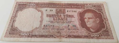 5.EMİSYON 3.TERTİP 500 TÜRK LİRASI KAĞIT PARA P39 017244 SERİ NUMARALI NATÜREL ÇOK ÇOK TEMİZ ÇOK NADİRDİR