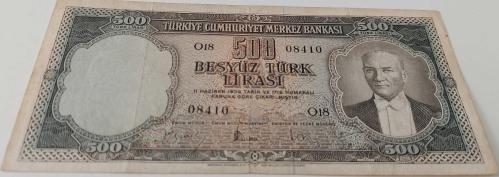 5.EMİSYON 2.TERTİP 500 TÜRK LİRASI KAĞIT PARA O18 08410 SERİ NUMARALI ÇOK ÇOK TEMİZ ÇOK NADİRDİR
