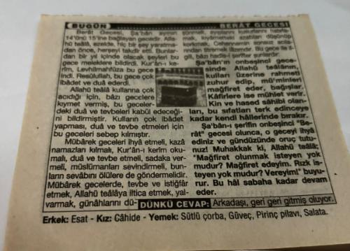 14 Aralık 1997-Orijinal Takvim Yaprağı-Doğum Günü-Söz,Nişan,Nikâh,Düğün ve Önemli Günler Hediyesi-Türkiye Gazetesi Takvimi-Ayet,Hadis (Hazret-i Ali)-BERAT KANDİLİNİZ MÜBAREK OLSUN- Kaşif Amundsen'in Güney Kutbu'nu keşfi(1911)-Berat Gecesi-Erkek:Esat,Kız:Cahide