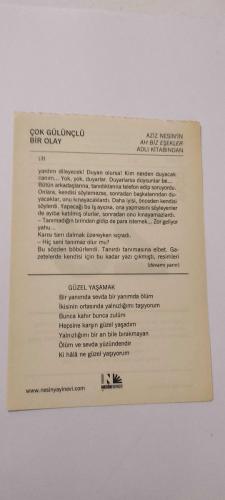23 Ocak 2015-Orijinal Takvim Yaprağı-Doğum Günü-Söz,Nişan,Nikâh,Düğün ve Önemli Günler Hediyesi-Nesin Vakfı Takvimi-Vakıf'ta ''Güzel Yaşamak'' adlı şiiri yazıyor (1988).-Çok Gülünçlü Bir Olay-Aziz Nesin'in Ah Biz Eşekler adlı kitabından.