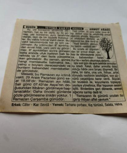 29 Aralık 1997-Orijinal Takvim Yaprağı-Doğum Günü-Söz,Nişan,Nikâh,Düğün ve Önemli Günler Hediyesi-Türkiye Gazetesi Takvimi-Ayet,Hadis (Vergi)-Çerkes Edhem Hadisesi(1921)-Şiddetli Soğuklar-Van'da Uçak Düştü(1994) (59 Ölü)-ictima saati:18.58-İctima Vakti-Armut Ağacı-Erkek:Cafer,Kız:Sevda