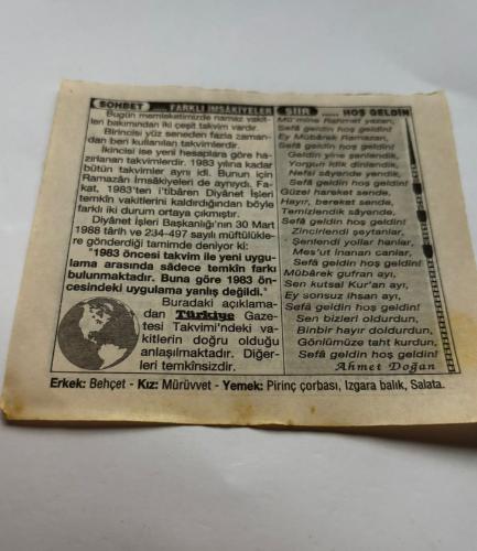 31 Aralık 1997-Orijinal Takvim Yaprağı-Doğum Günü-Söz,Nişan,Nikâh,Düğün ve Önemli Günler Hediyesi-Türkiye Gazetesi Takvimi-Ayet,Hadis (Vergi)-RAMAZAN-I ŞERİFİNİZ MÜBAREK OLSUN- Bu gece,1988 Miladi Yılbaşıdır-Fırtına-Farklı İmsakiyeler-Hoş Geldin-Erkek:Behçet,Kız:Mürüvet