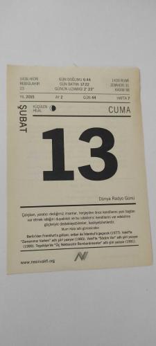 13 Şubat 2015-Orijinal Takvim Yaprağı-Doğum Günü-Söz,Nişan,Nikâh,Düğün ve Önemli Günler Hediyesi-Nesin Vakfı Takvimi-Berlin'den Frankfurt'a gidiyor, ordan da İstanbul'a geçecek (1977). Vakıfta 