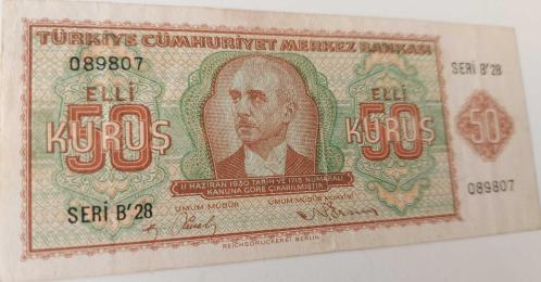 2.EMİSYON 1.TERTİP 50 KURUŞI SERİ B28 089807 NOLU NATÜREL KAĞIT PARA ÇOK ÇOK TEMİZ ÇOK NADİR