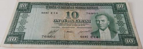 5.EMİSYON 1.TERTİP 10 TÜRK LİRASI KAĞIT PARA SERİ E14 76805 SERİ NUMARALI SERİNİN EN NADİRİ ÇOK ÇOK TEMİZ ÇOK NADİRDİR
