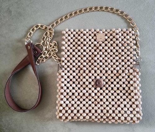 EL YAPIMI AHŞAP BONCUK ÇANTA