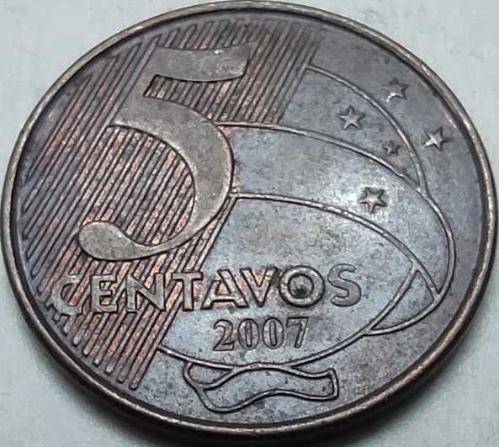 LOT.5 » Brezilya 2007 5 Centavos Tiradentes Portreli Bakır Kaplama Çelik