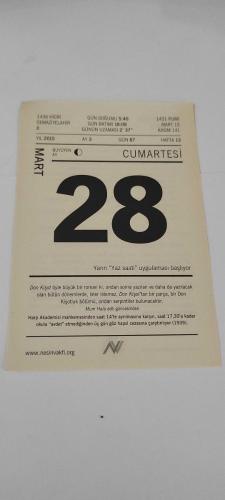 28 Mart 2015-Orijinal Takvim Yaprağı-Doğum Günü-Söz,Nişan,Nikâh,Düğün ve Önemli Günler Hediyesi-Nesin Vakfı Takvimi-Harp Akademisi mahkemesinden saat 14'te ayrılmasına karşın, saat 17,30'a kadar okula 