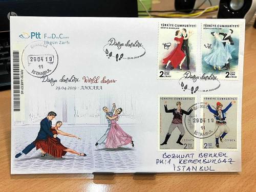 2019 Dünya Dansları Postadan Geçmiş Taahütlü FDC ilk Gün Zarfı