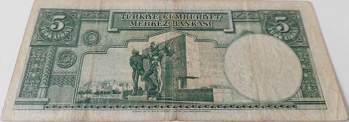 2.EMİSYON 1.TERTİP 5 BEŞ TÜRK LİRASI SERİ A20 45836 NOLU NATÜREL KAĞIT PARA EN NADİRİ
