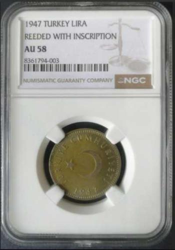 SERTİFİKALI 1947 GÜMÜŞ 1 LİRA NGC 58 PUAN ÇİLALTI