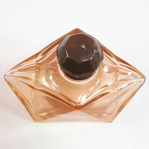 ANTİKA AVRUPA ART DECO , PİRİNÇ KAPAKLI SOMON RENKLİ KRİSTAL CAM PARFÜM ŞİŞESİ