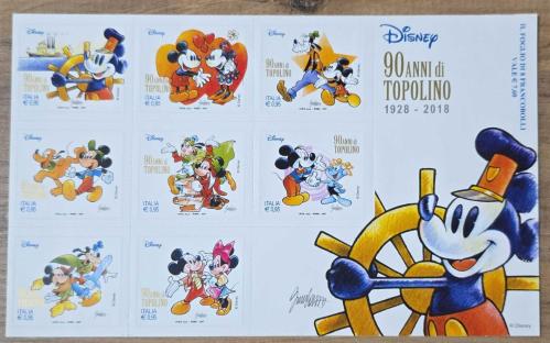 İtalya 2017 Walt Disney - Mickey Mouse'un 90. Yıldönümü Hatıra Blok (Sticker), MNH
