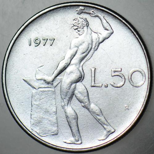 İTALYA 50 LİRET 1977 ROMA TANRISI VULCANUS TEMALI.