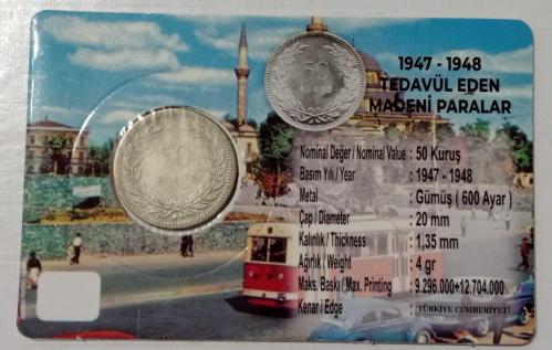 TÜRKİYE CUMHURİYETİ 1947 GÜMÜŞ 50 KURUŞ