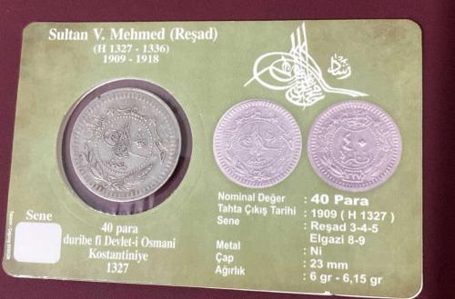 V. Mehmed Reşad nikel 40 para hicri 1327 6.15 gr ÖZEL KİTİNDE