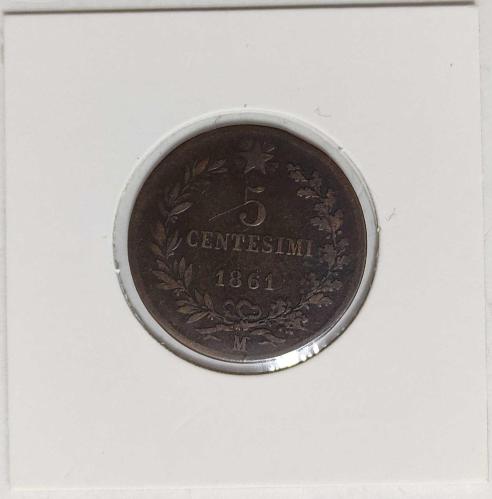 1861 Yılı İtalya 5 Centesimi..
