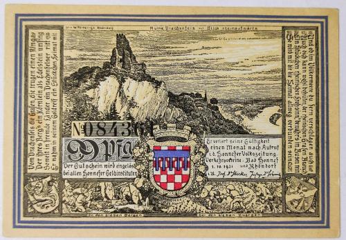 1921 Almanya Asırlık Notgeld 99 Pfenning..