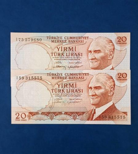 6.EMİSYON 20 LİRA I SERİSİ KALIN/İNCE İMZALI 2'Lİ TAKIM ÇİL