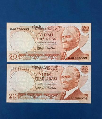 6.EMİSYON 20 LİRA G SERİSİ FOSFORLU/FOSFORSUZ 2'Lİ TAKIM ÇİL