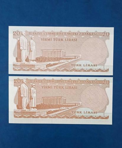 6.EMİSYON 20 LİRA G SERİSİ FOSFORLU/FOSFORSUZ 2'Lİ TAKIM ÇİL