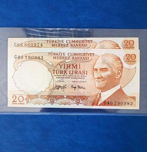 6.EMİSYON 20 LİRA G SERİSİ FOSFORLU/FOSFORSUZ 2'Lİ TAKIM ÇİL