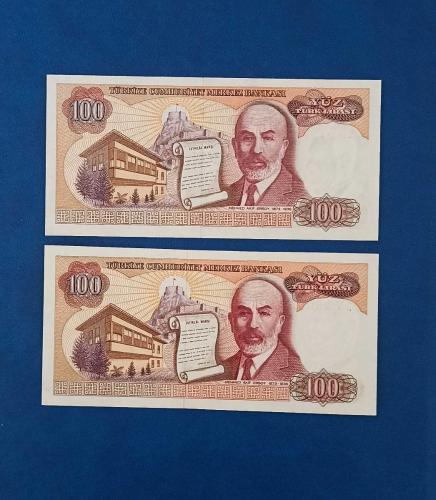 7.EMİSYON 100 LİRA E SERİSİ FİLİGRAN FARKI 2'Lİ TAKIM ÇİL