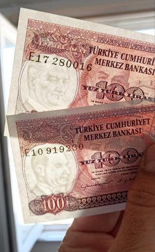 7.EMİSYON 100 LİRA E SERİSİ FİLİGRAN FARKI 2'Lİ TAKIM ÇİL
