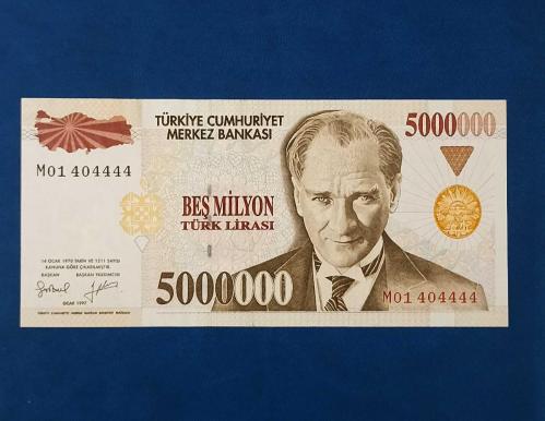 7. EMİSYON 5.000.000 LİRA SERİ:  M01 404444 (İLK PREFİX VE GÜZEL NUMARA) ÇİL.