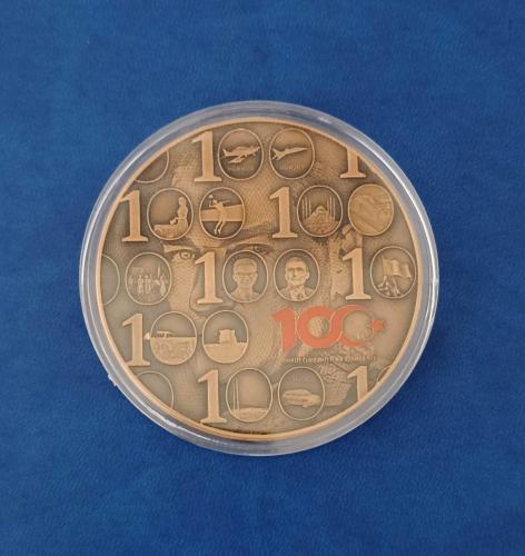 TÜRKİYE CUMHURİYETİ'NİN 100.YILI BRONZ HATIRA PARASI / SERTİFİKALI
