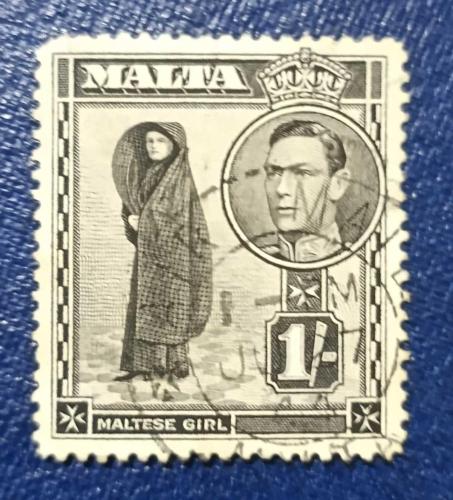 İngiliz Yönetimindeki Malta 1938_ damgalı_ 1şilin Maltalı Kız