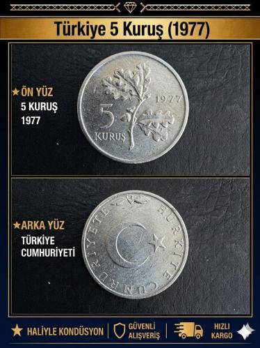 5 Kuruş 1977 Az Basılan TARİH ÇİL