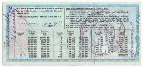 1985 Yılı Milli Piyango Yarım Bilet 7. Emisyon 10 TL Filigranlı