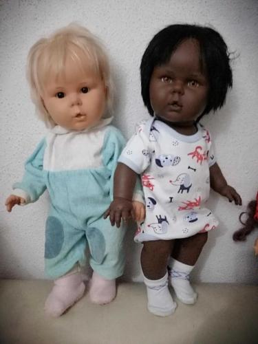 2 ADET BERJUSA DAMGALI ET BEBEKLER, SARI SAÇLI VE KARA BEBEK ERKEK CİNSİYETLİ EĞİTİCİ OYUNCAK BEBEK BOY 45 CM