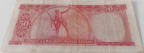 5.EMİSYON 3.TERTİP 50 TÜRK LİRASI SERİ P9 056879 SERİ NUMARALI KAĞIT PARA (GÜL KURUSU) NATÜREL ÇOK ÇOK TEMİZ KATALOK;3.000 DOLAR EN NADİRİ