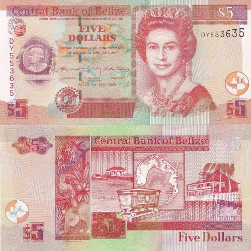 Belize 2020 Yılı 5 Dolar ‘ II.Kraliçe Elizabeth ‘ Yabancı Kağıt Para Çil ( UNC ) Koleksiyon Para