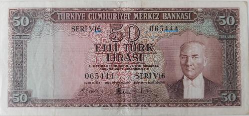 5.EMİSYON 4.TERTİP 50 TÜRK LİRASI SERİ V16 065444 SERİ NUMARALI KAĞIT PARA NATÜREL ÇOK ÇOK TEMİZ EMİSYONUNUN NADİRİDİR