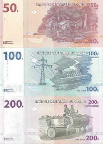 Demokratik Kongo 50/100/200 Frank 2013 Yılı Yabancı Kağıt Para Seti Çil (Unc) Koleksiyon Para