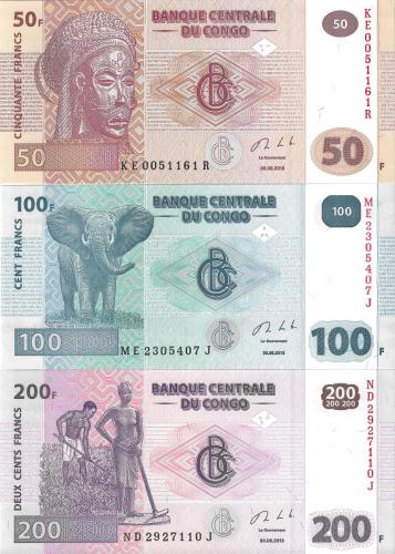 Demokratik Kongo 50/100/200 Frank 2013 Yılı Yabancı Kağıt Para Seti Çil (Unc) Koleksiyon Para