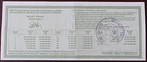 MİLLİ PİYANGO 9 ŞUBAT 2001 ALTIN KANATLAR ÇEYREK BİLET (G)    NOT : KAT İZİ VAR